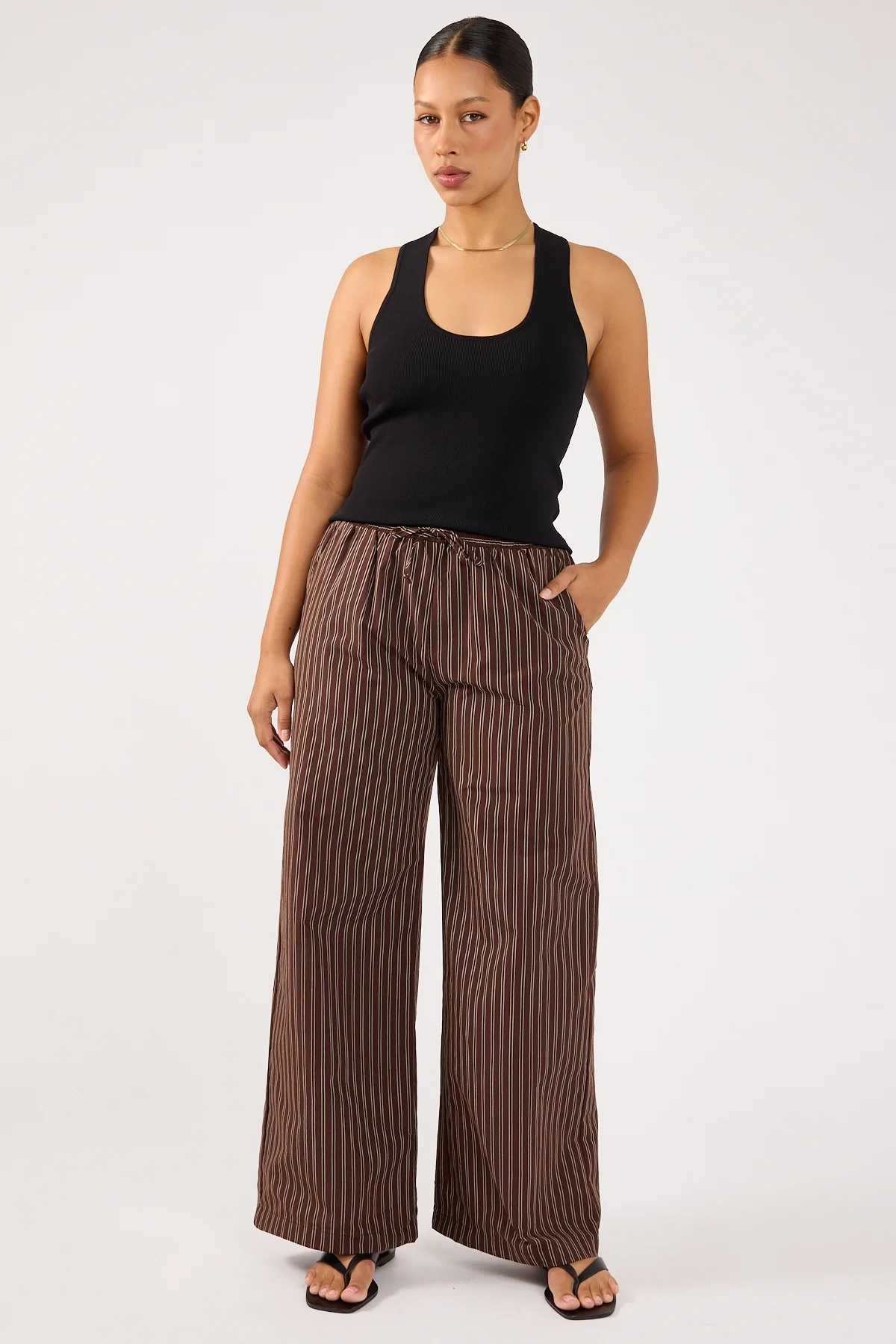 Perfect Stranger Hadid Striped Elasticated Pant Brown Stripe