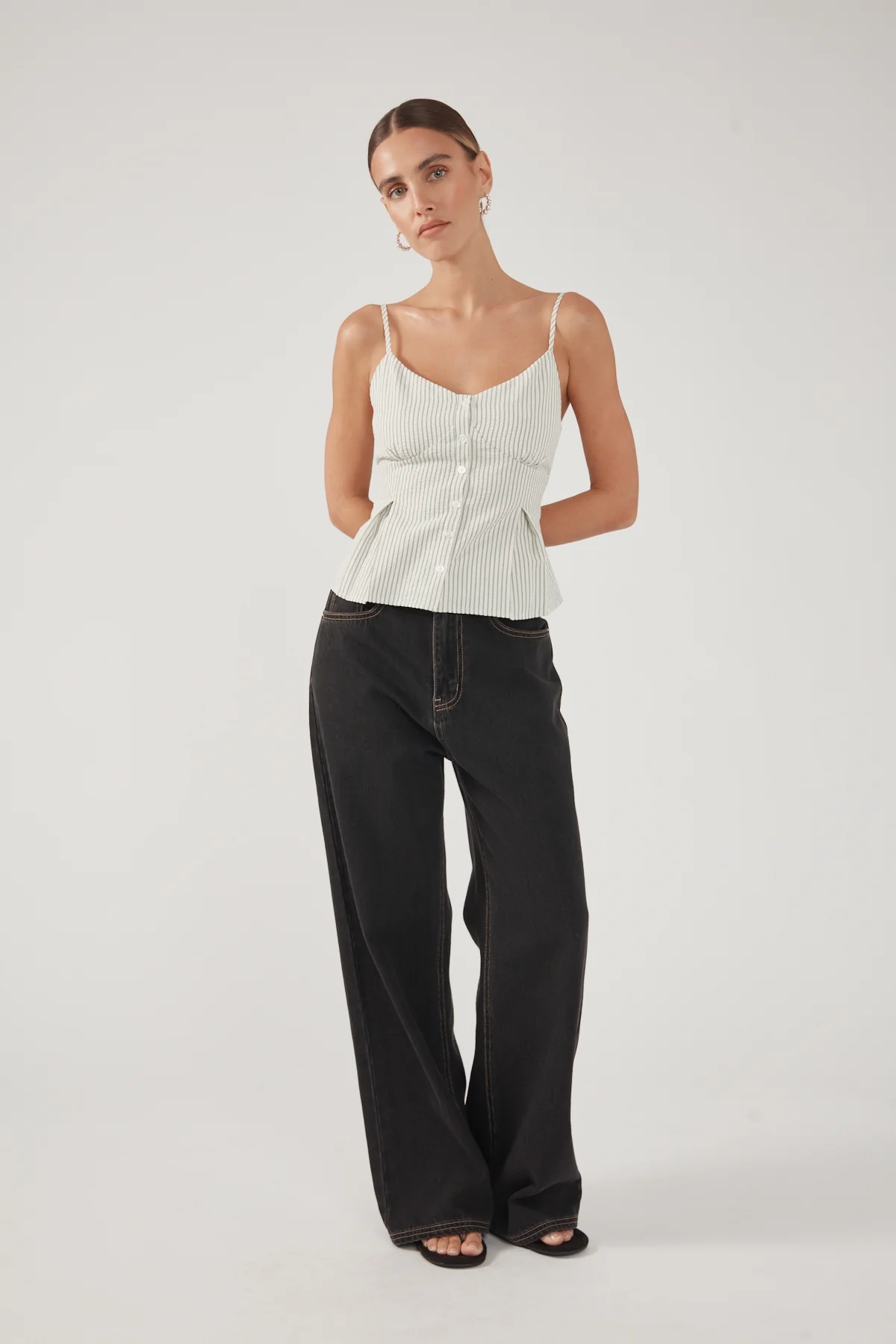 Perfect Stranger Devin Peplum Top Black Stripe