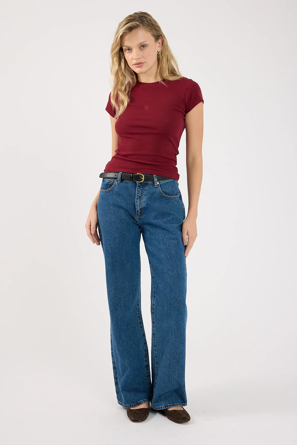 Perfect Stranger Monogram Cap Sleeve T-Shirt Burgundy