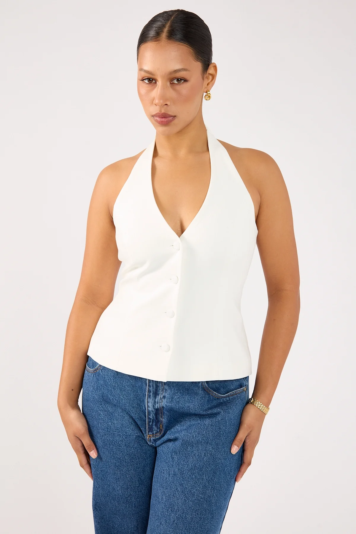 Perfect Stranger Luca Halter Tailored Vest White