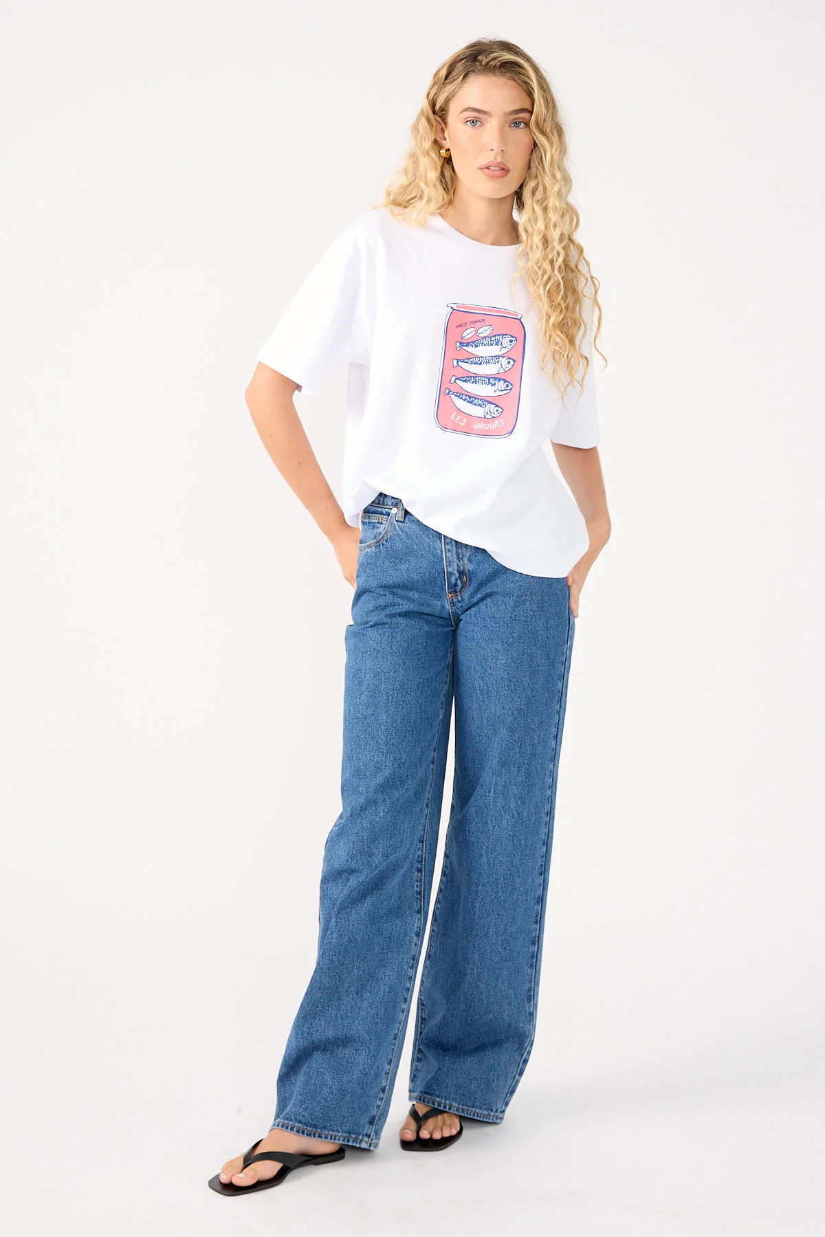 Perfect Stranger Les Sardines Oversized Graphic Tee White