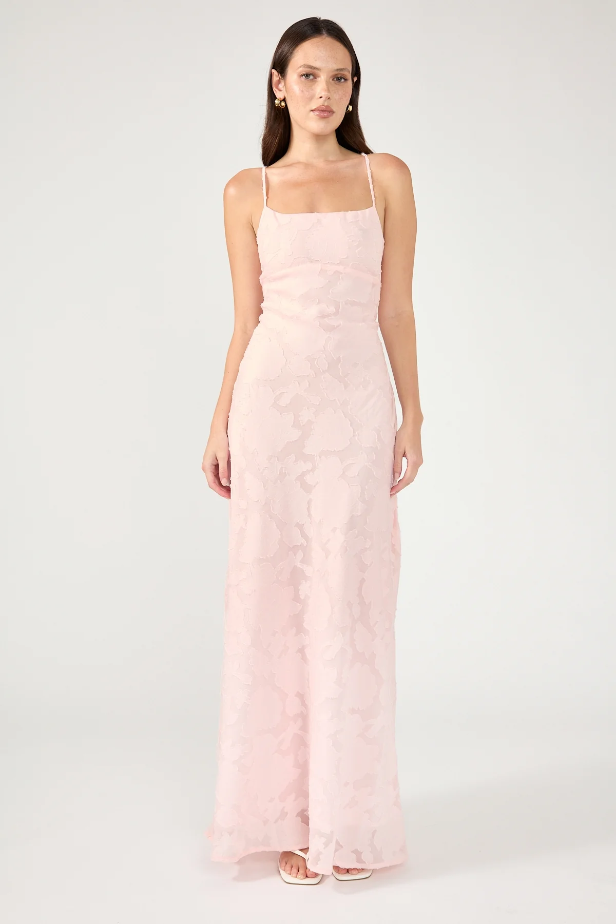 Perfect Stranger Evon Lace Up Back Maxi Dress Light Pink