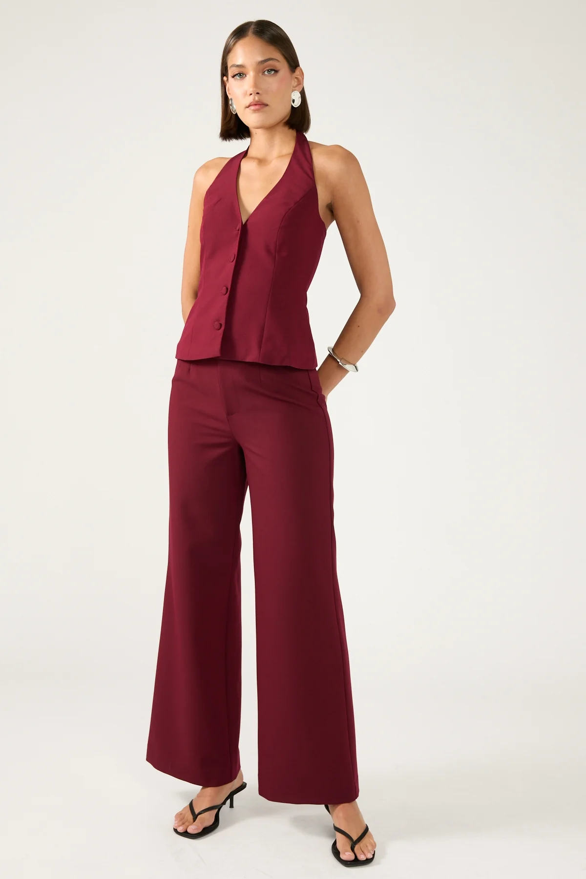 Perfect Stranger Linear Luca High Waist Pant Burgundy