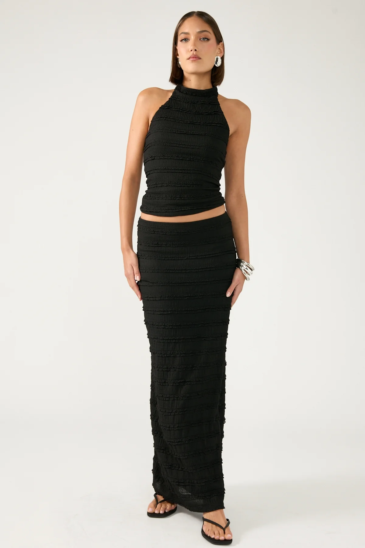 Perfect Stranger Frilly Astra Maxi Skirt Black