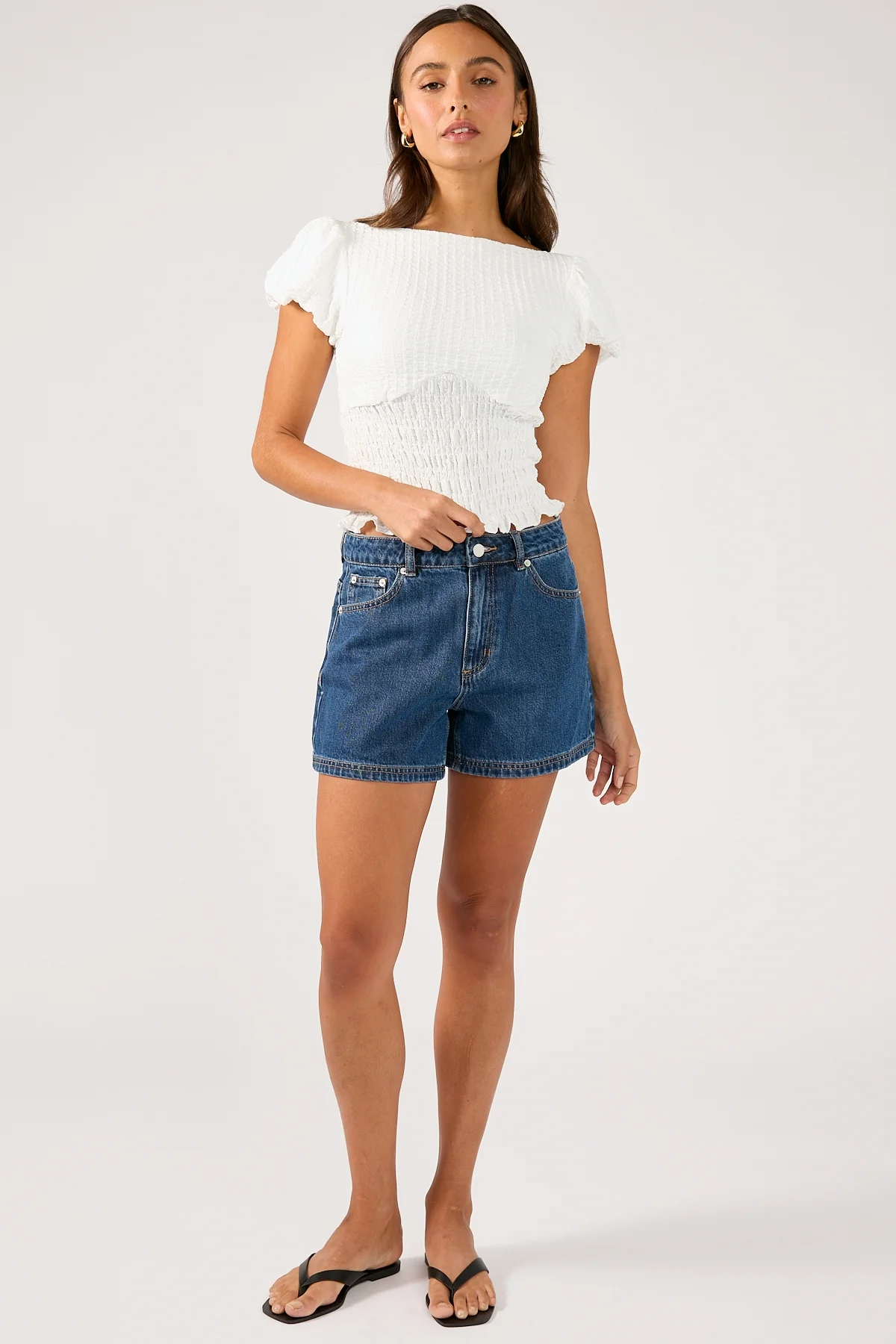 Perfect Stranger Mid Rise 90's Slouch Denim Short Dark Blue Denim