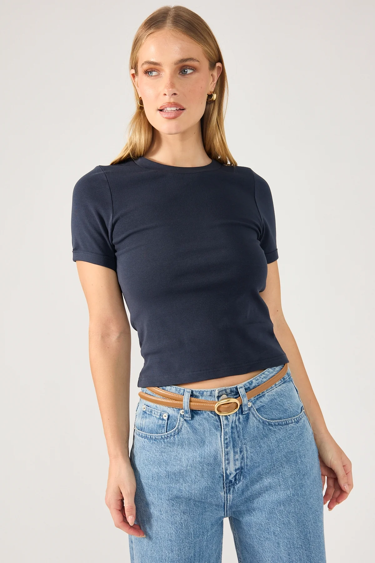 Perfect Stranger Bind Cap Sleeve Tee Navy