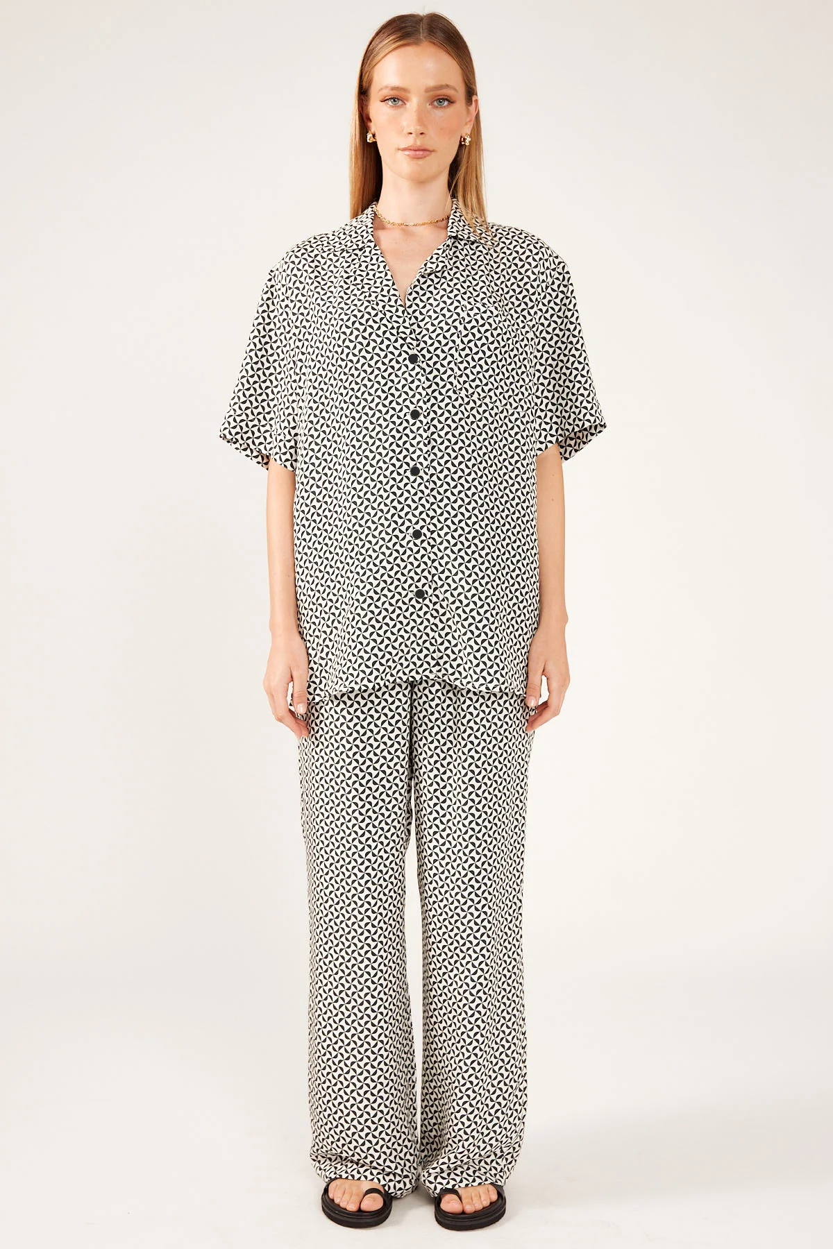 Perfect Stranger Geo Pattern Short Sleeve Shirt White Print