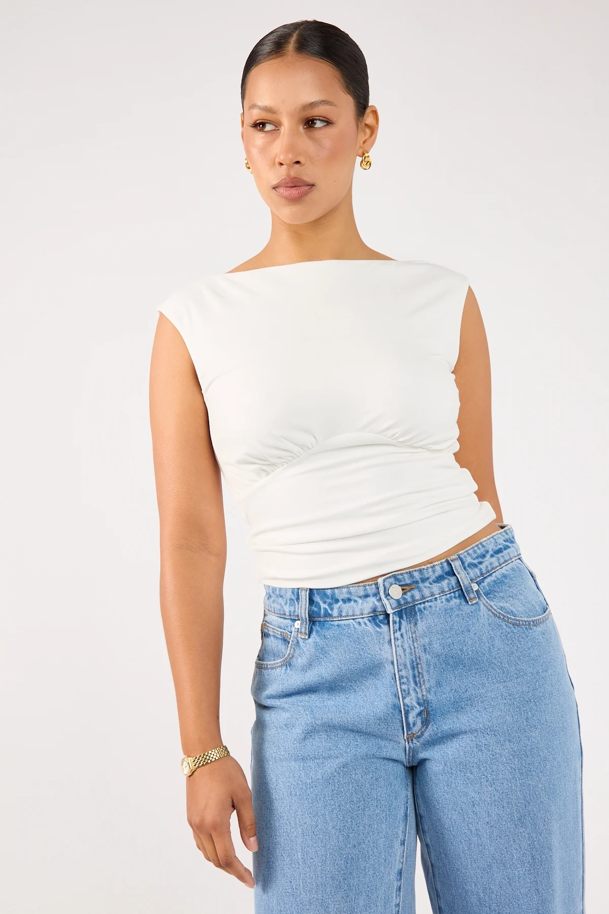 Perfect Stranger Kai Boat Neck Top White