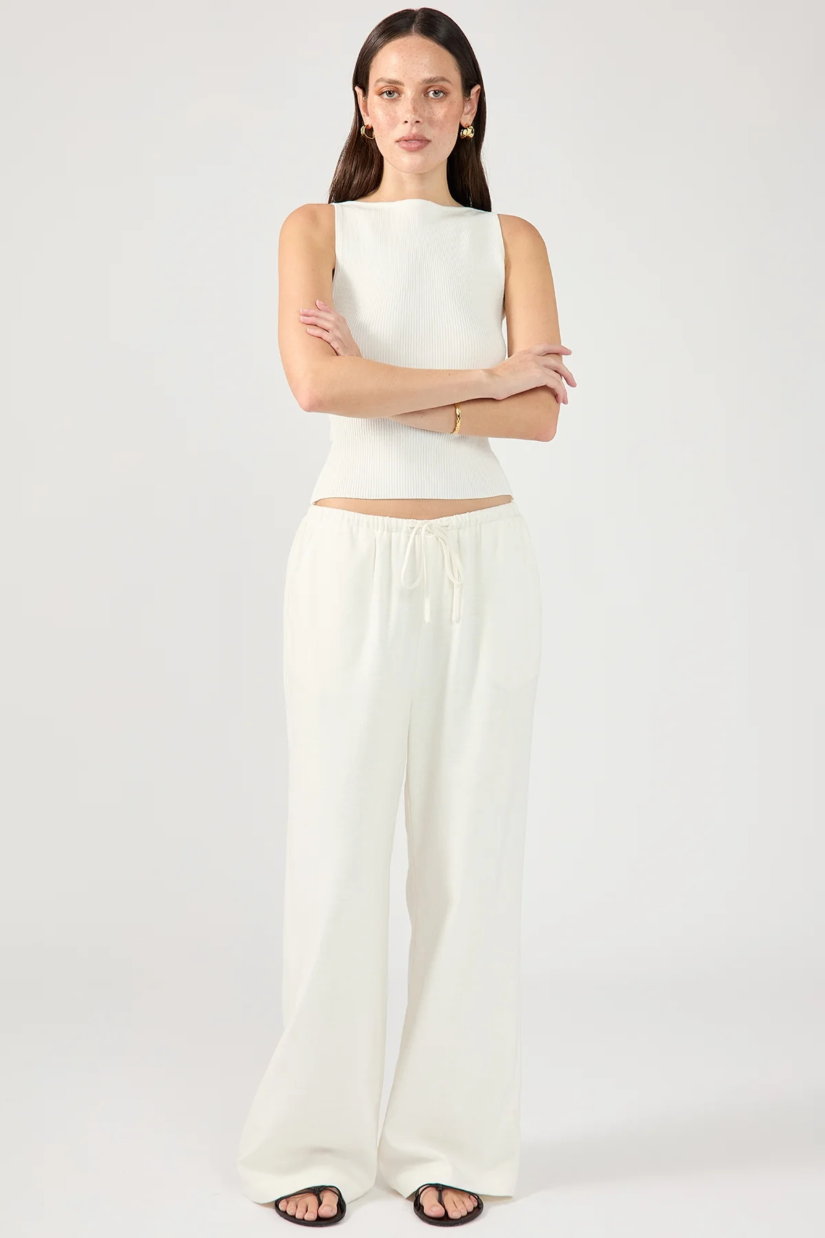 Perfect Stranger Barefoot Drawcord Linen Pant White
