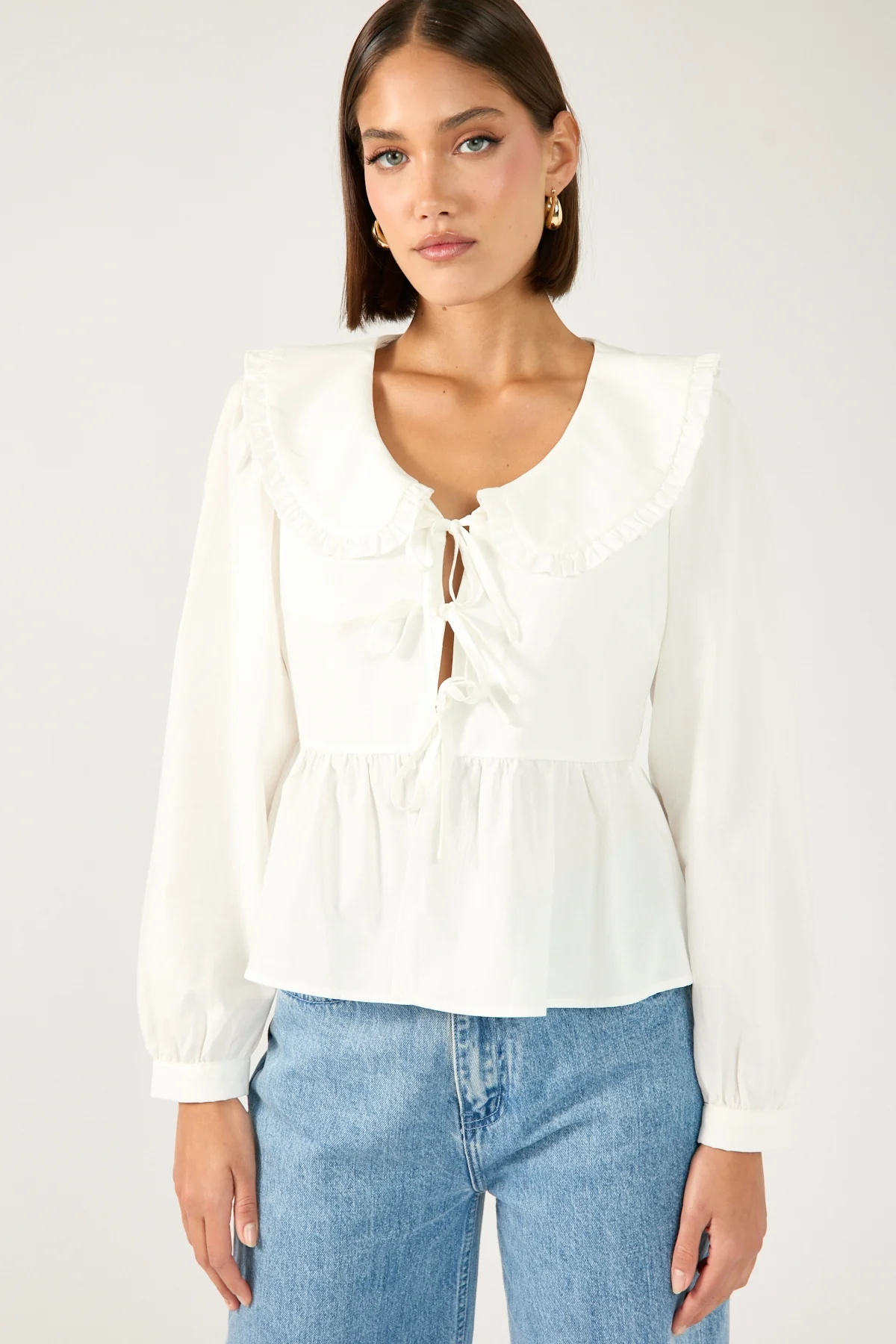 Perfect Stranger Ingrid Long Sleeve Collared Blouse White