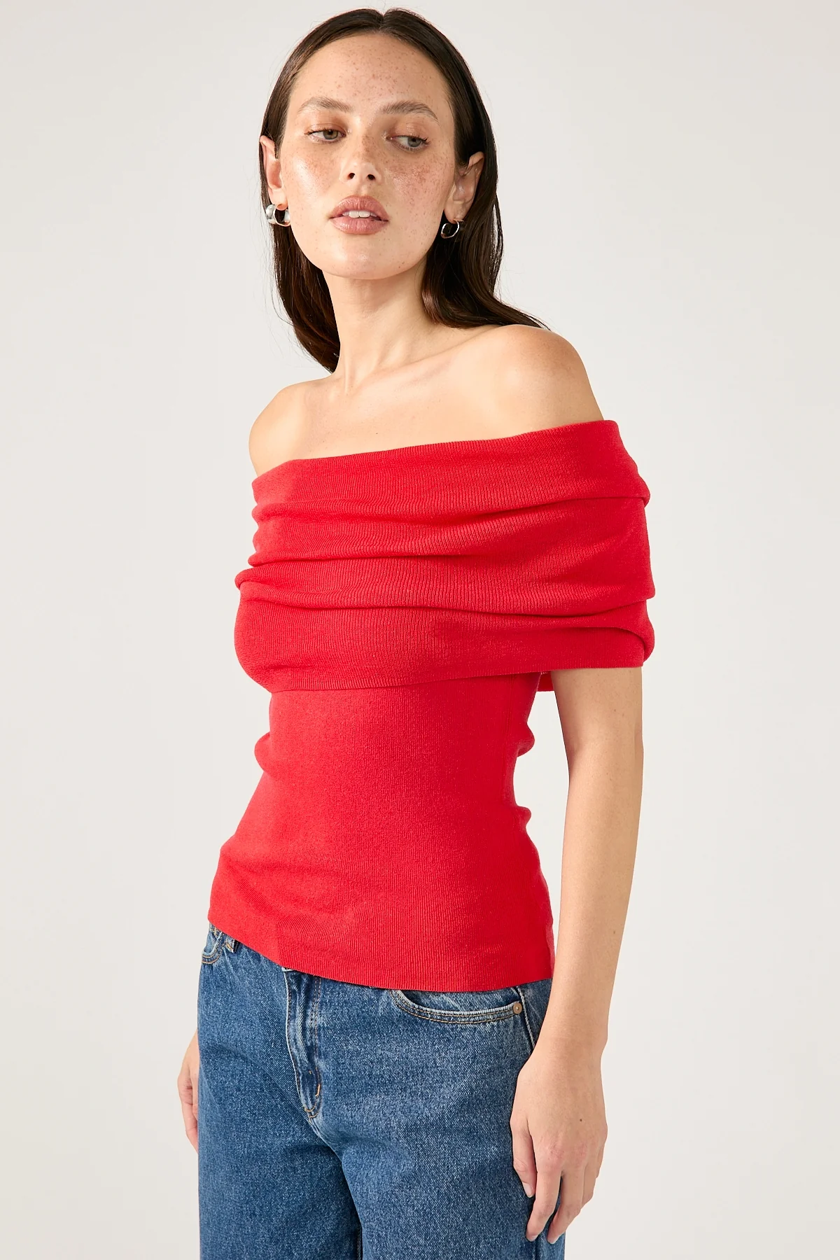 Perfect Stranger Lily Off Shoulder Knit Top Red