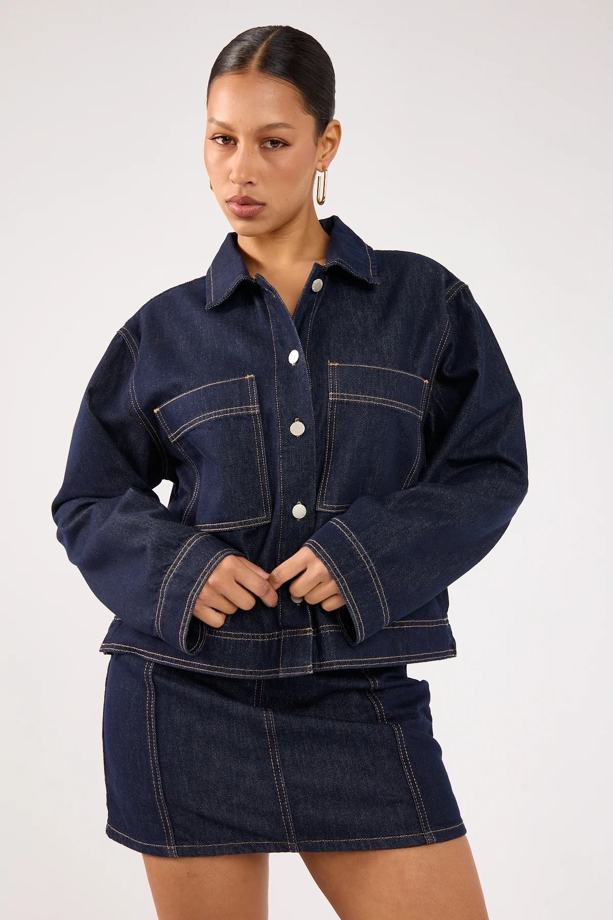 Perfect Stranger Mila Denim Boxy Shirt Dark Blue Denim