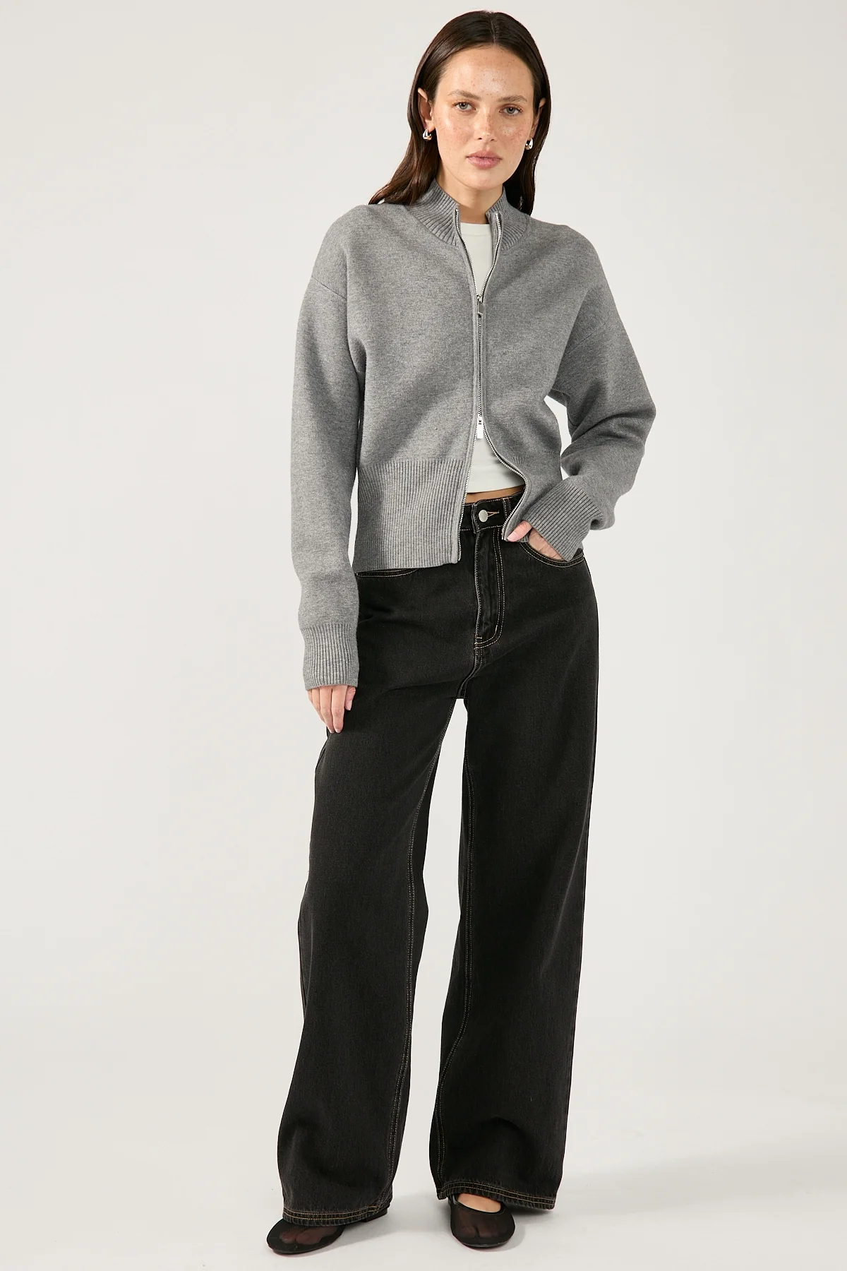 Perfect Stranger Rana Zip Up Cardigan Charcoal