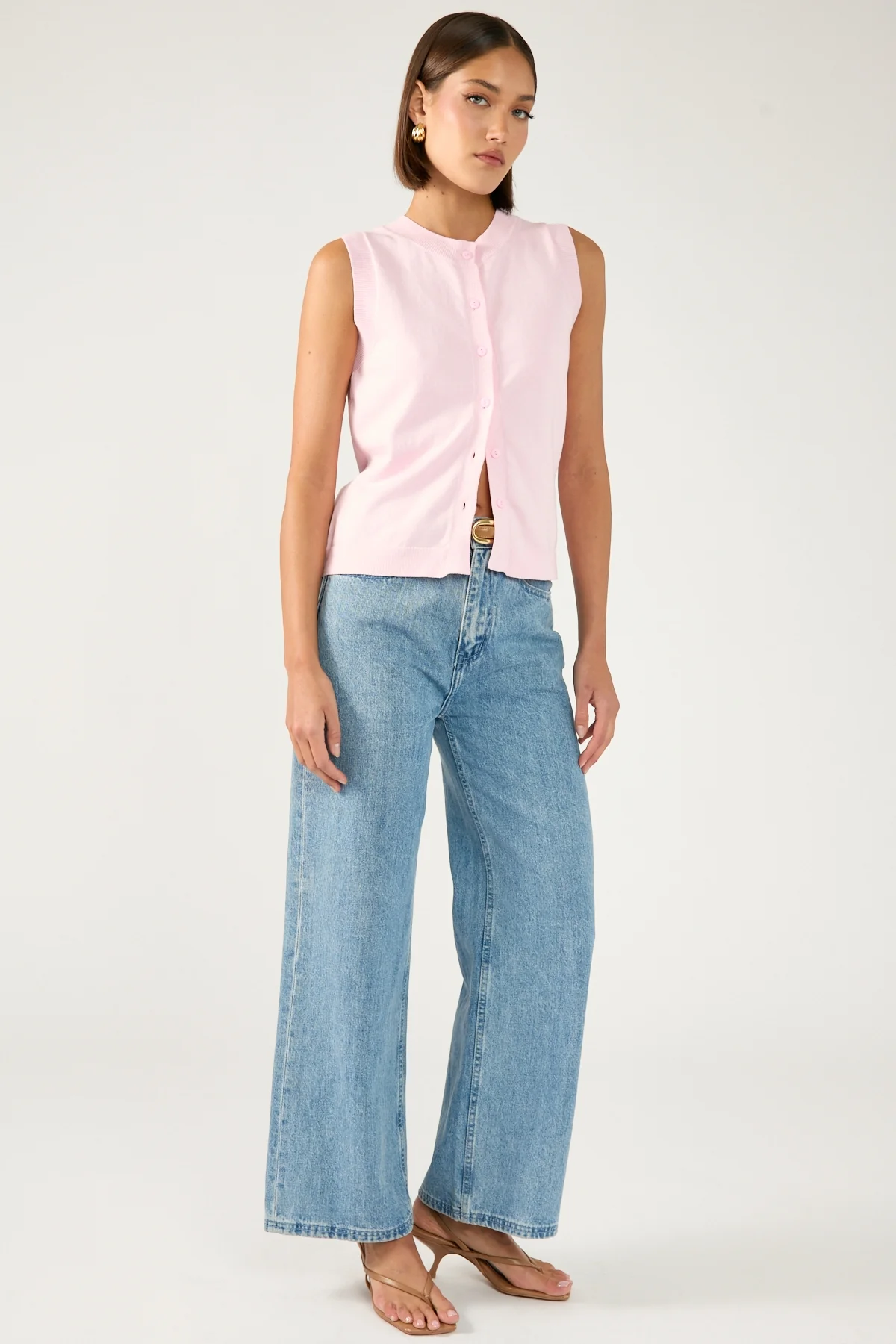 Perfect Stranger Cooper Button Up Knit Top Pink