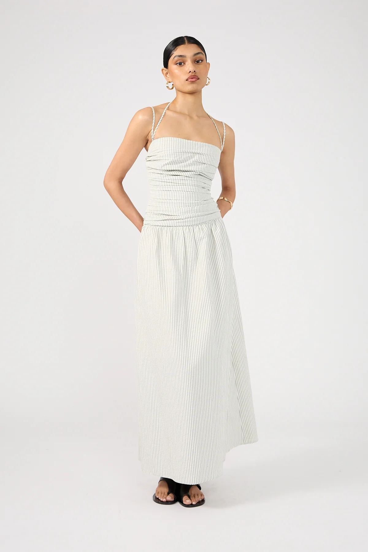 Perfect Stranger Devin Double Strap Maxi Dress Black Stripe