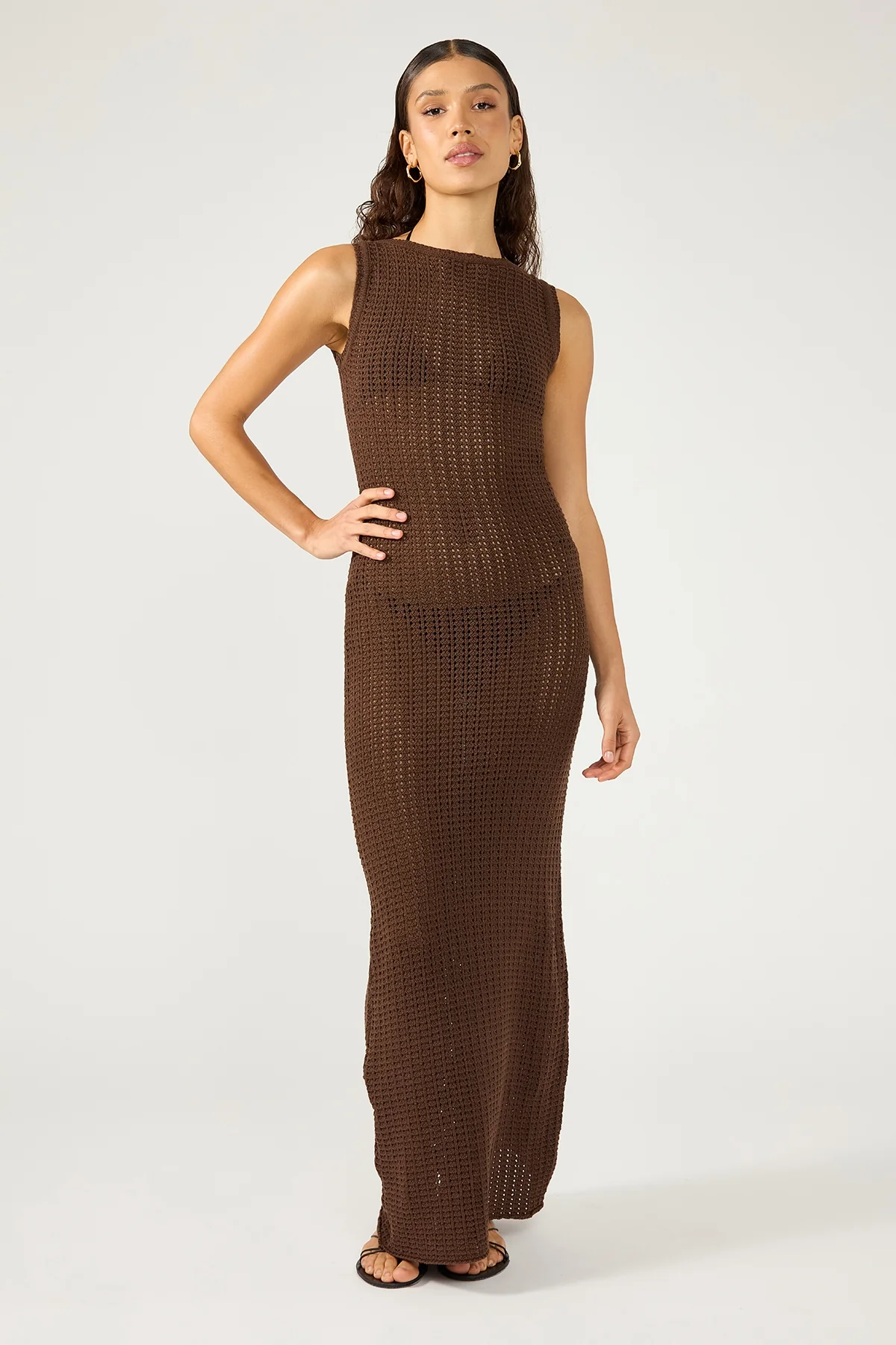 Perfect Stranger Cobana Knit Maxi Dress Brown