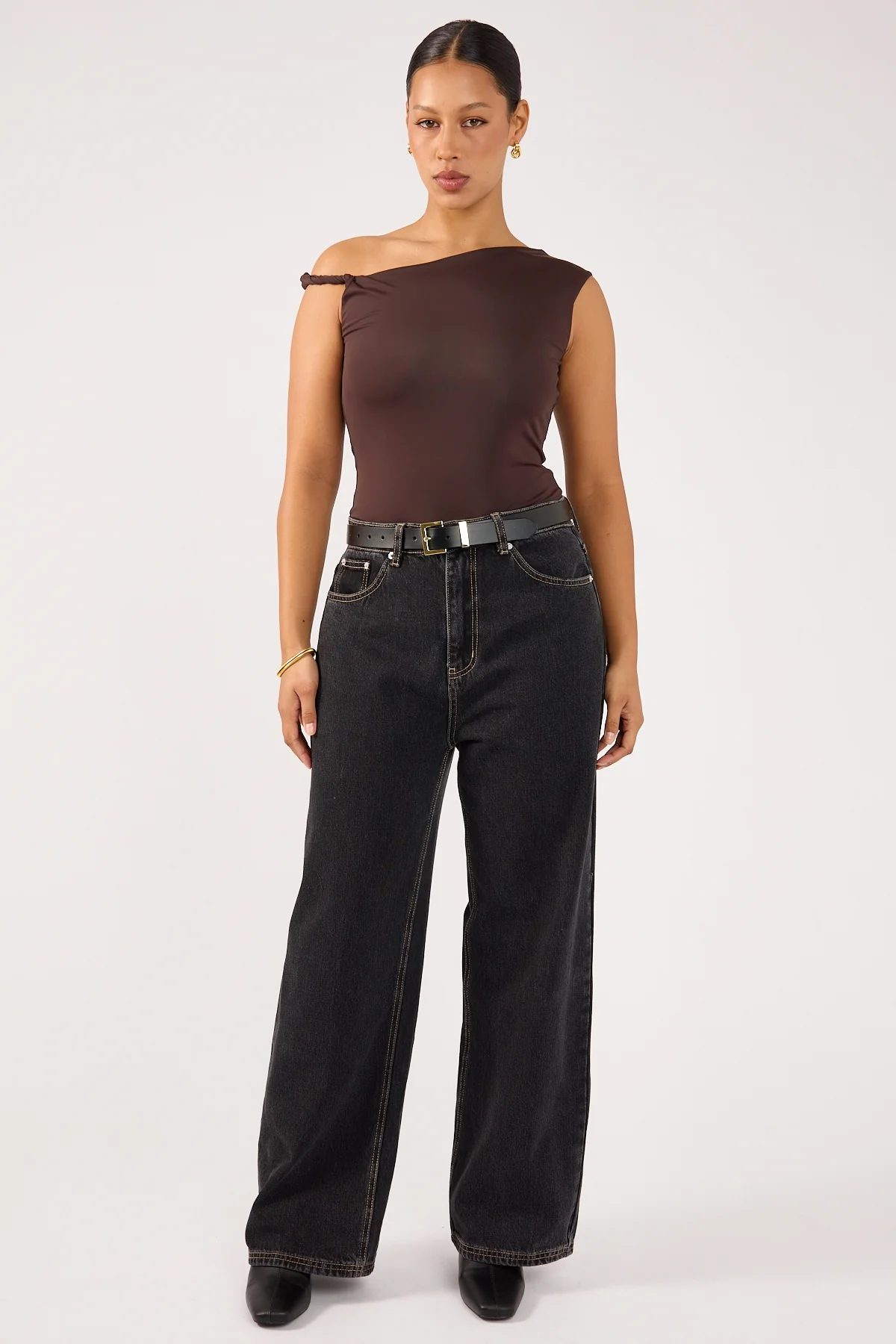 Perfect Stranger Kayla Asym Twist Bodysuit Chocolate