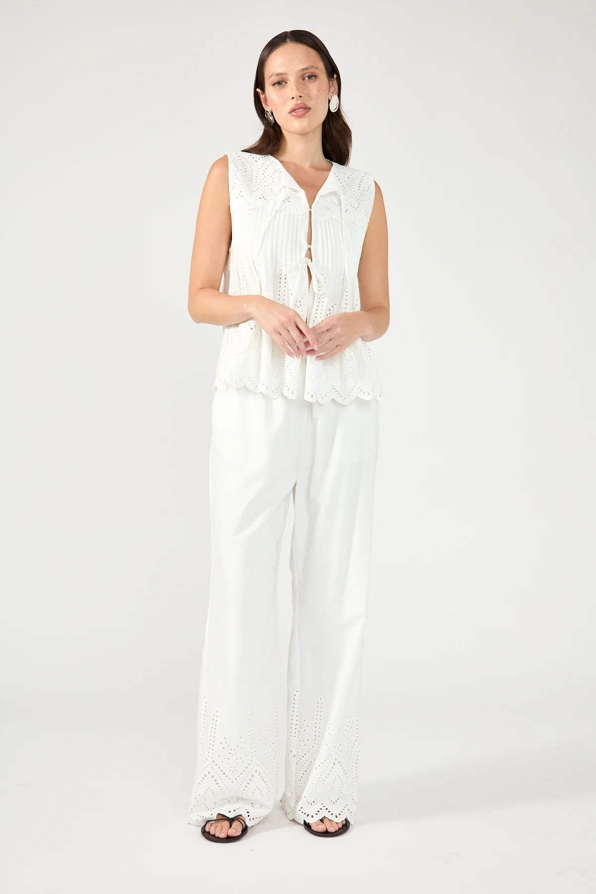 Perfect Stranger Novalee Broderie Straight Leg Pant White