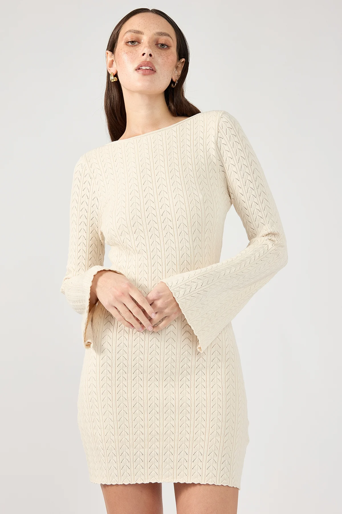 Perfect Stranger Bellsy Long Sleeve Mini Dress - White