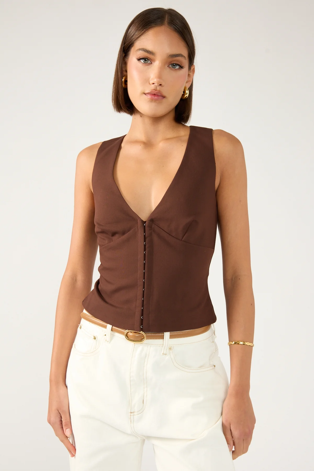 Perfect Stranger Luca V Neck Sleeveless Vest Top Brown