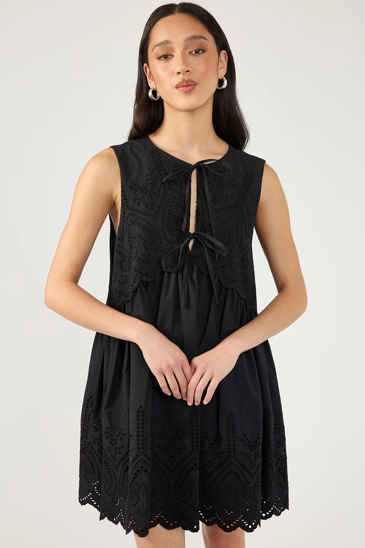 Perfect Stranger Novalee Broderie Tie Mini Dress Black