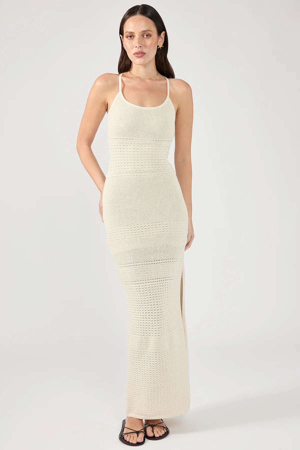 Perfect Stranger Soleil Crochet Midi Dress Nude