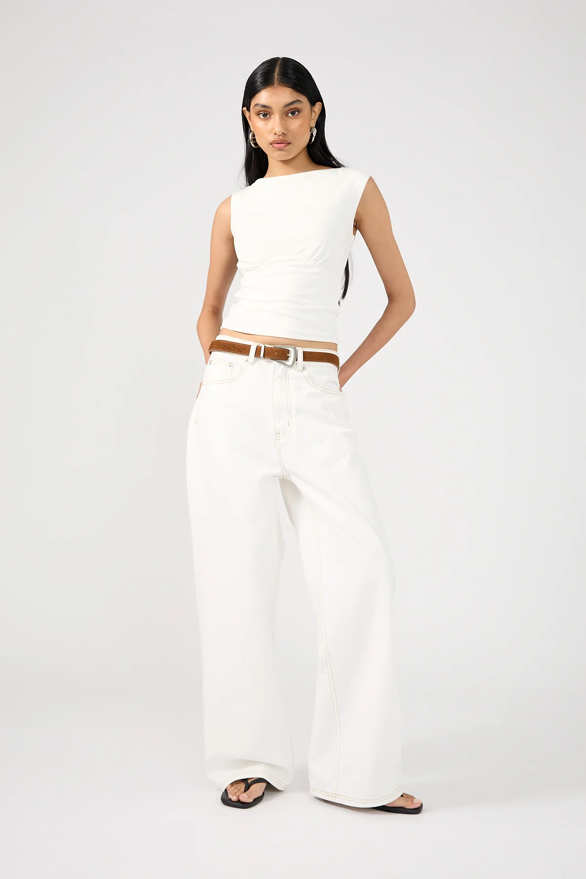 Perfect Stranger Mid Rise 90's Slouch Jean White Contrast Clean White Denim