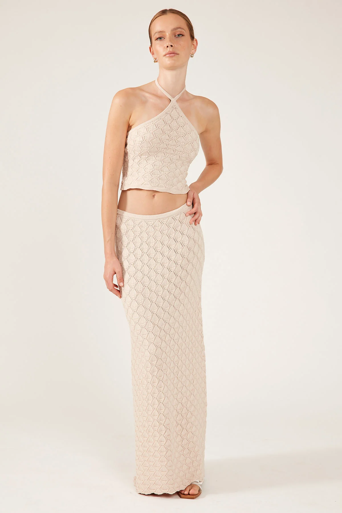 Perfect Stranger Golden Hour Crochet Halter Top Nude