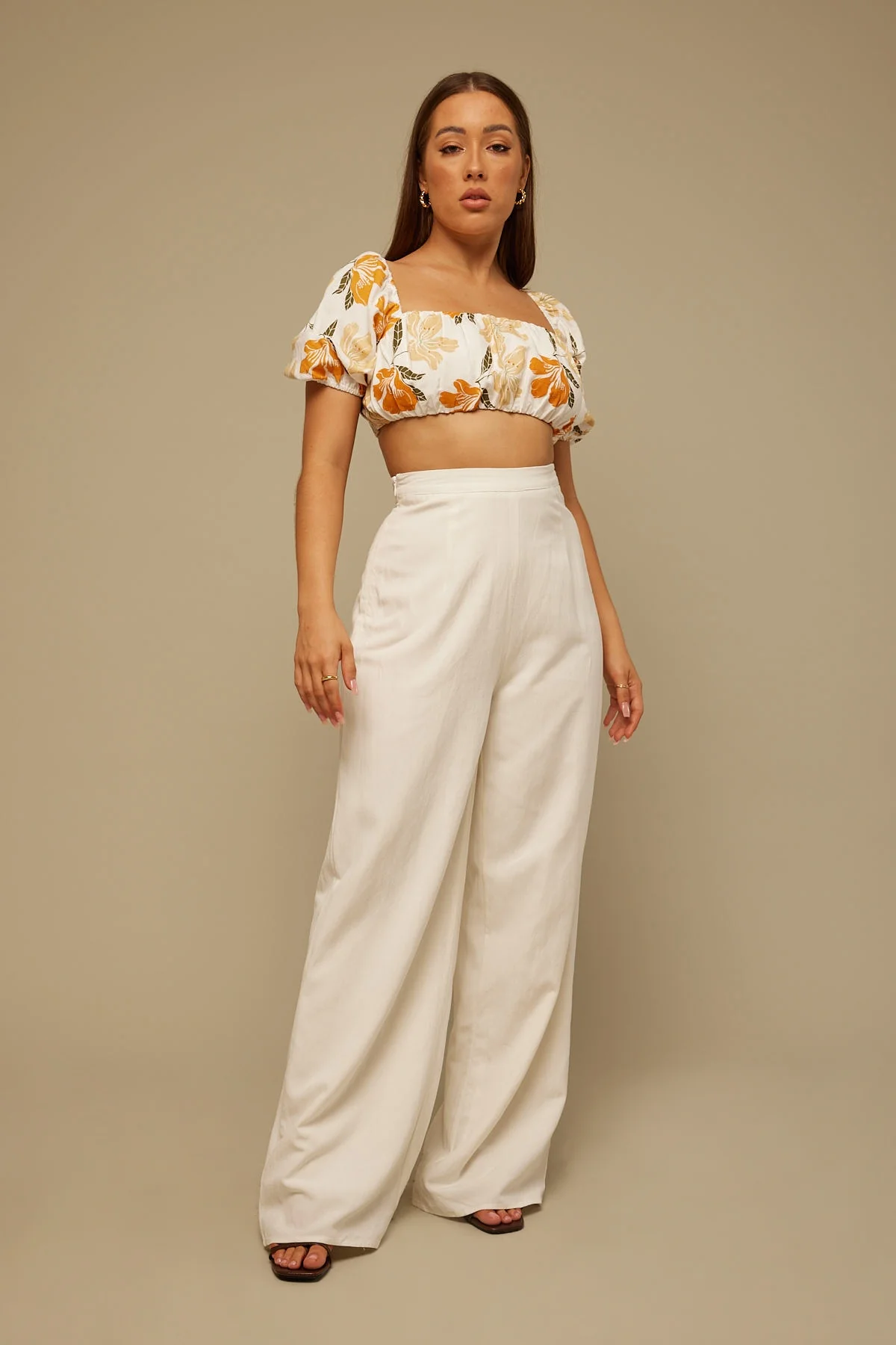 Perfect Stranger Flounce Full Length Linen Pant White