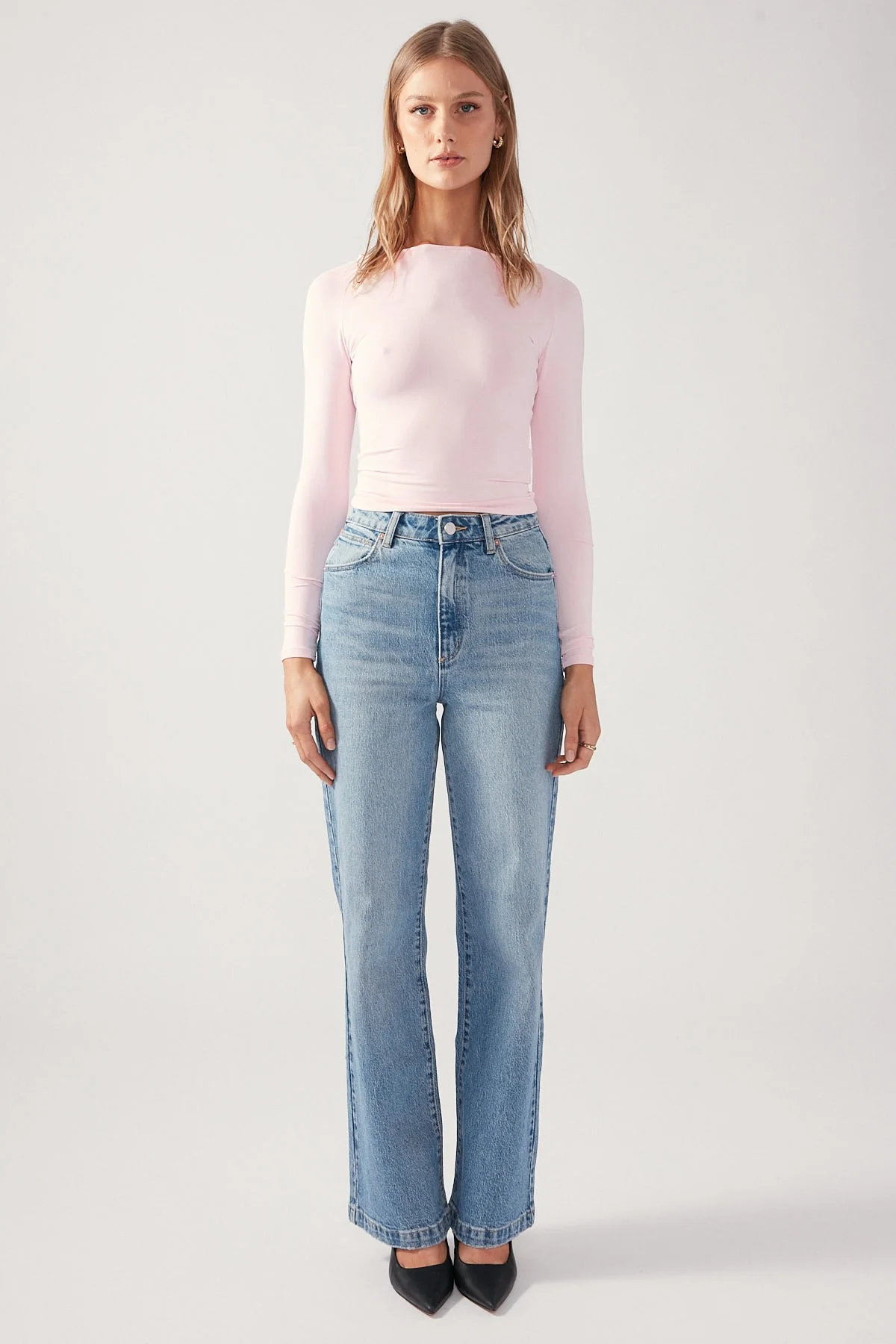 Perfect Stranger Open Back Long Sleeve Top Baby Pink