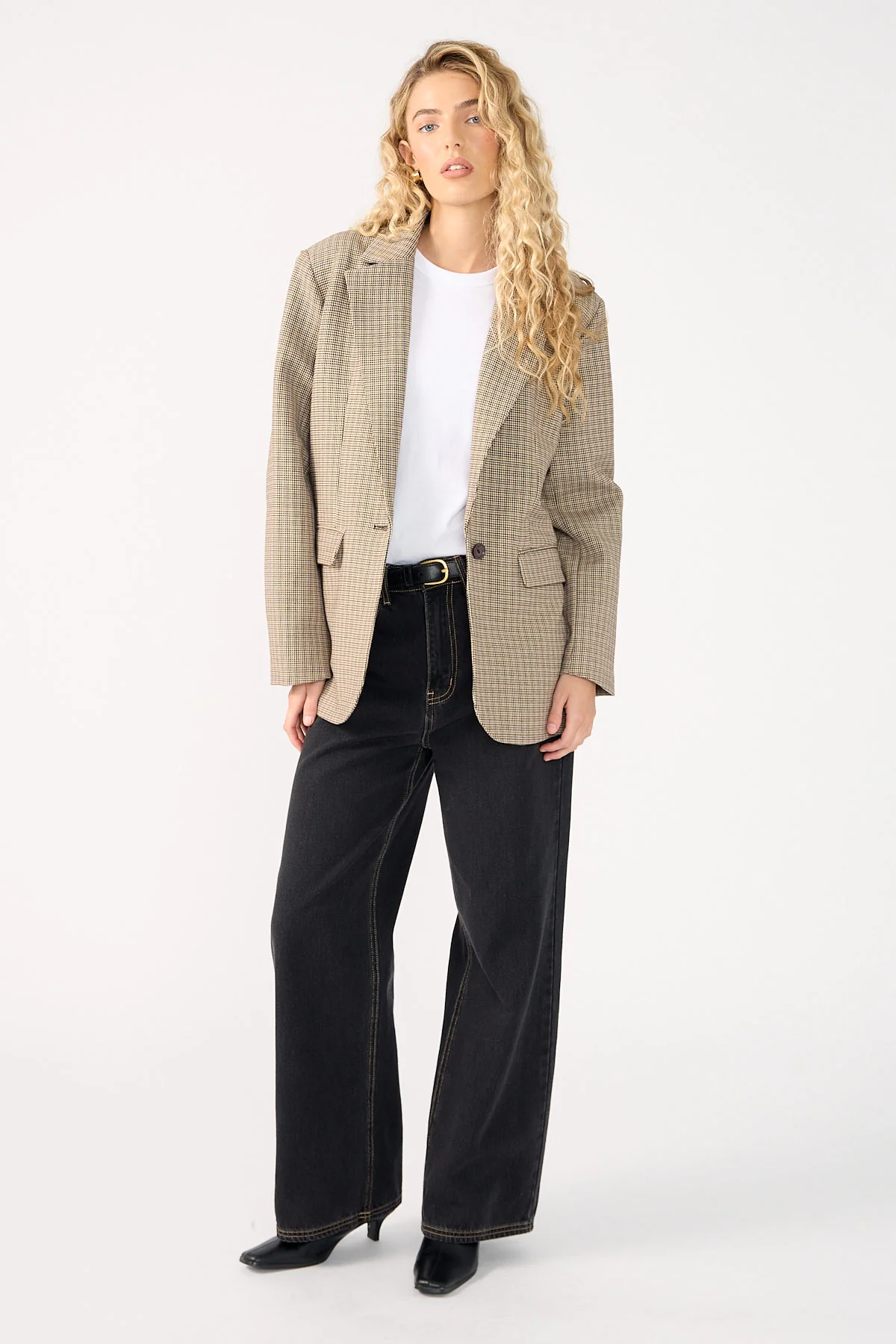 Perfect Stranger Mirella Long Line Blazer Brown Check